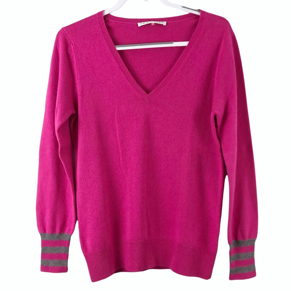 Trina Turk Pink Silk Cashmere V-Neck Pullover Sweater